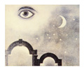 A painting of stars, an eye, and arches